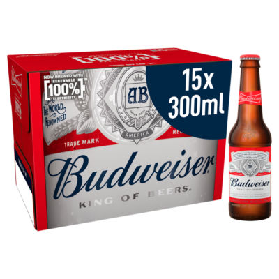 Budweiser Lager Beer Bottles 15 x 300ml