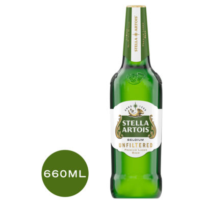 Stella Artois unfiltered premium lager beer 660ml (British brand)