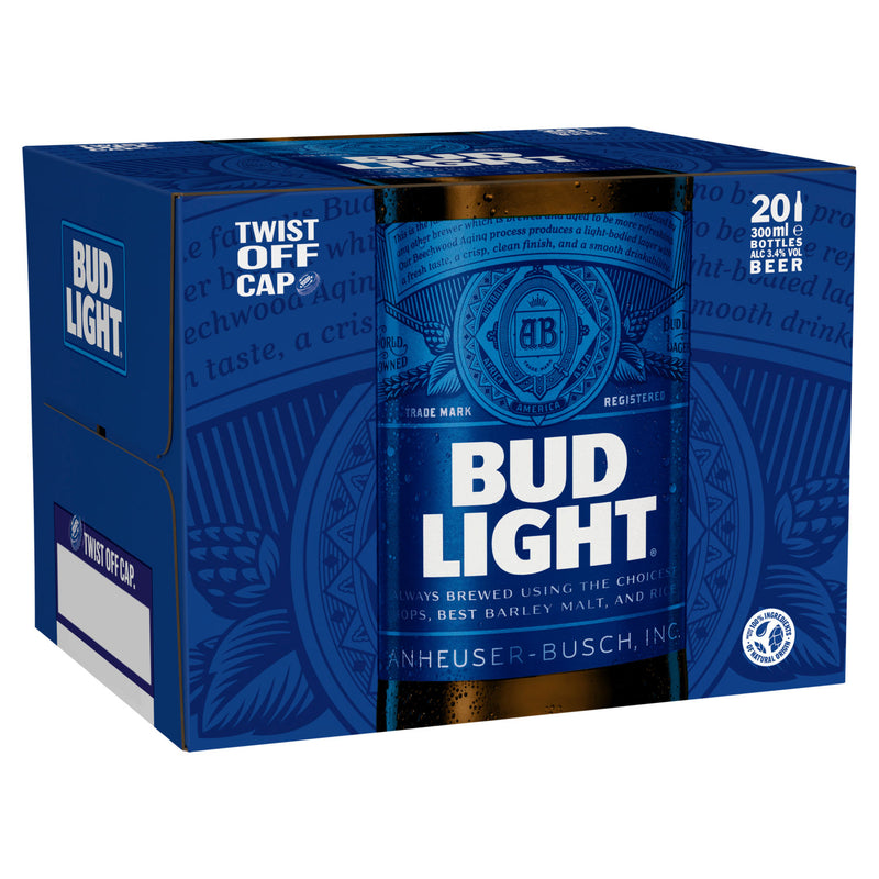 Bud Light lager beer bottles 20x300ml, imported from the UK