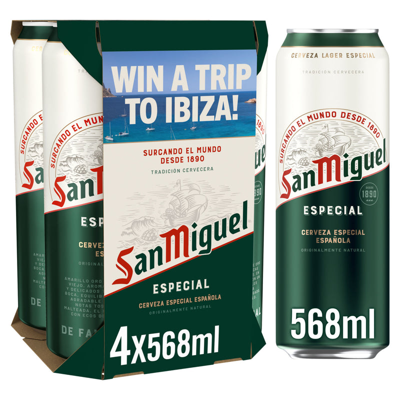 San Miguel premium lager beer 4x568ml cans (British brand)