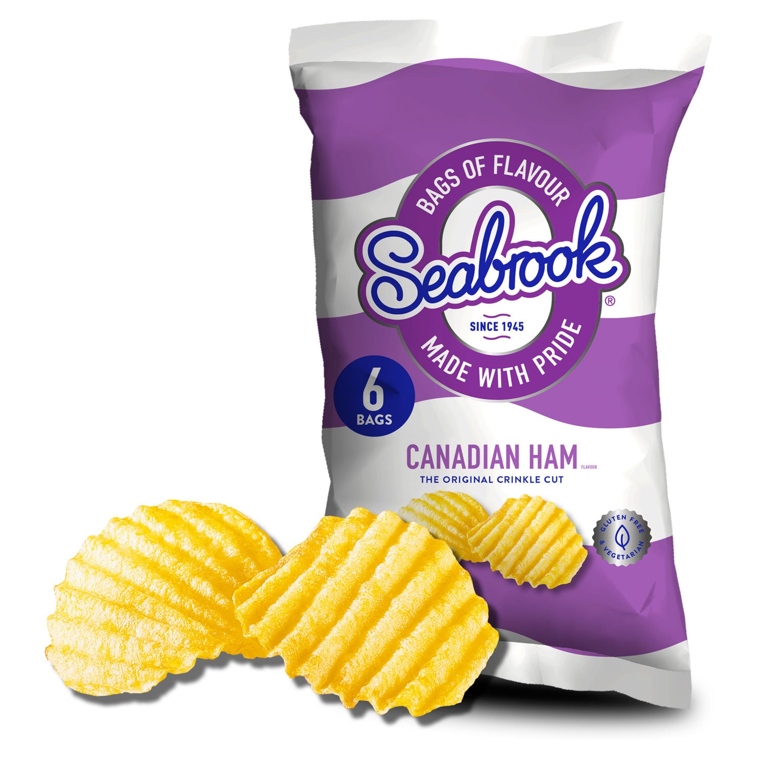 Seabrook Canadian Ham flavour crinkle cut crisps 6x25g (British brand)