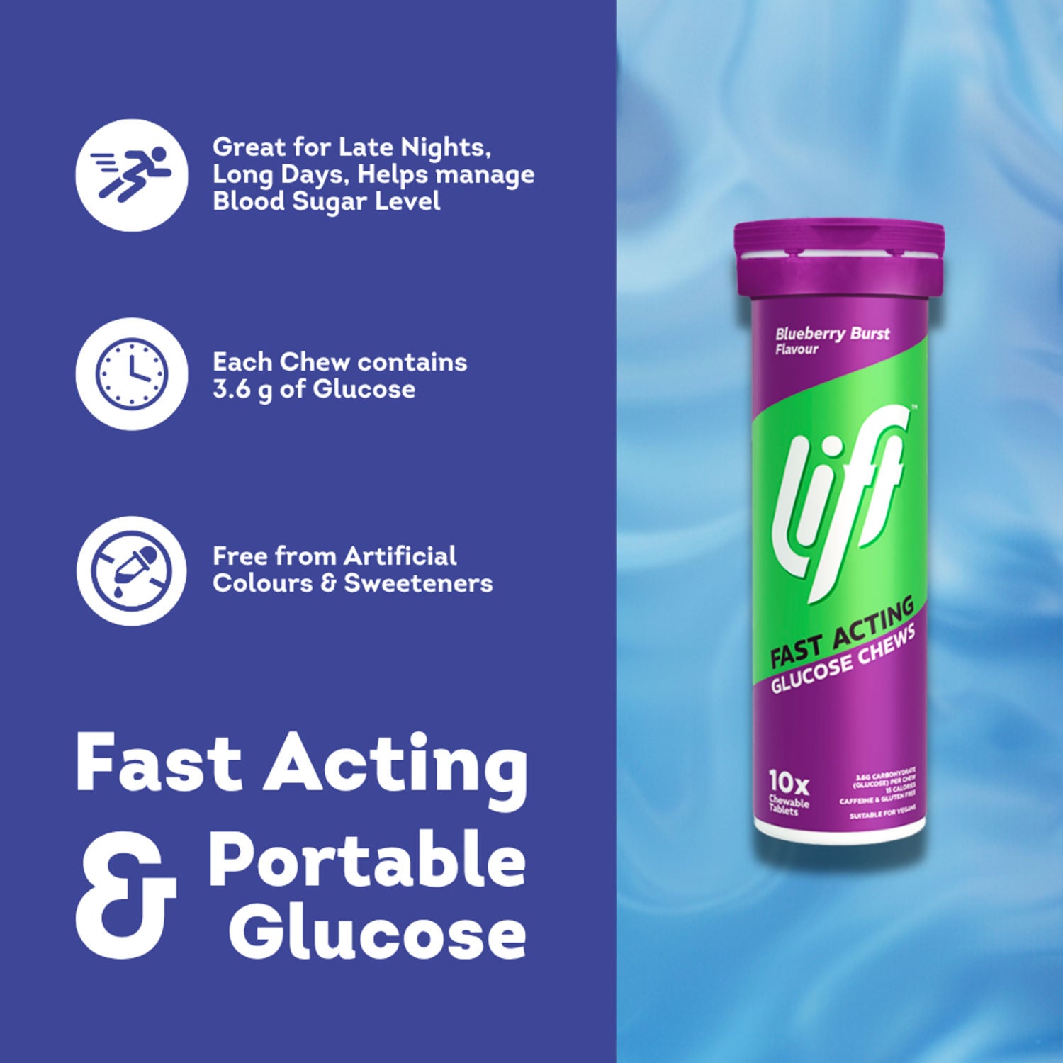 Lift glucose chews blueberry burst 40g, UK version