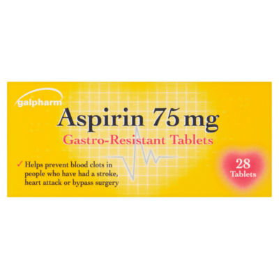Galpharm aspirin 75mg gastro-resistant tablets 28 tablets, UK version