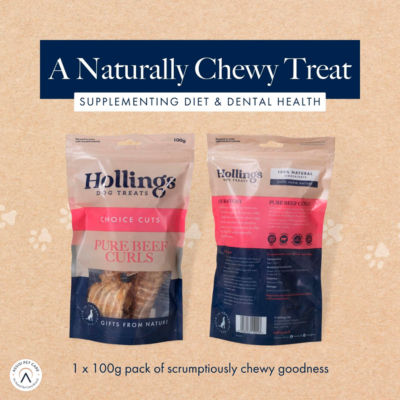 Hollings dog treats pure beef curls 100g (British brand)
