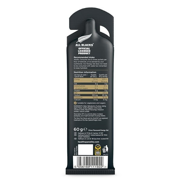 Healthspan Elite All Blacks Energy Gel, Citrus GOODS Superdrug   