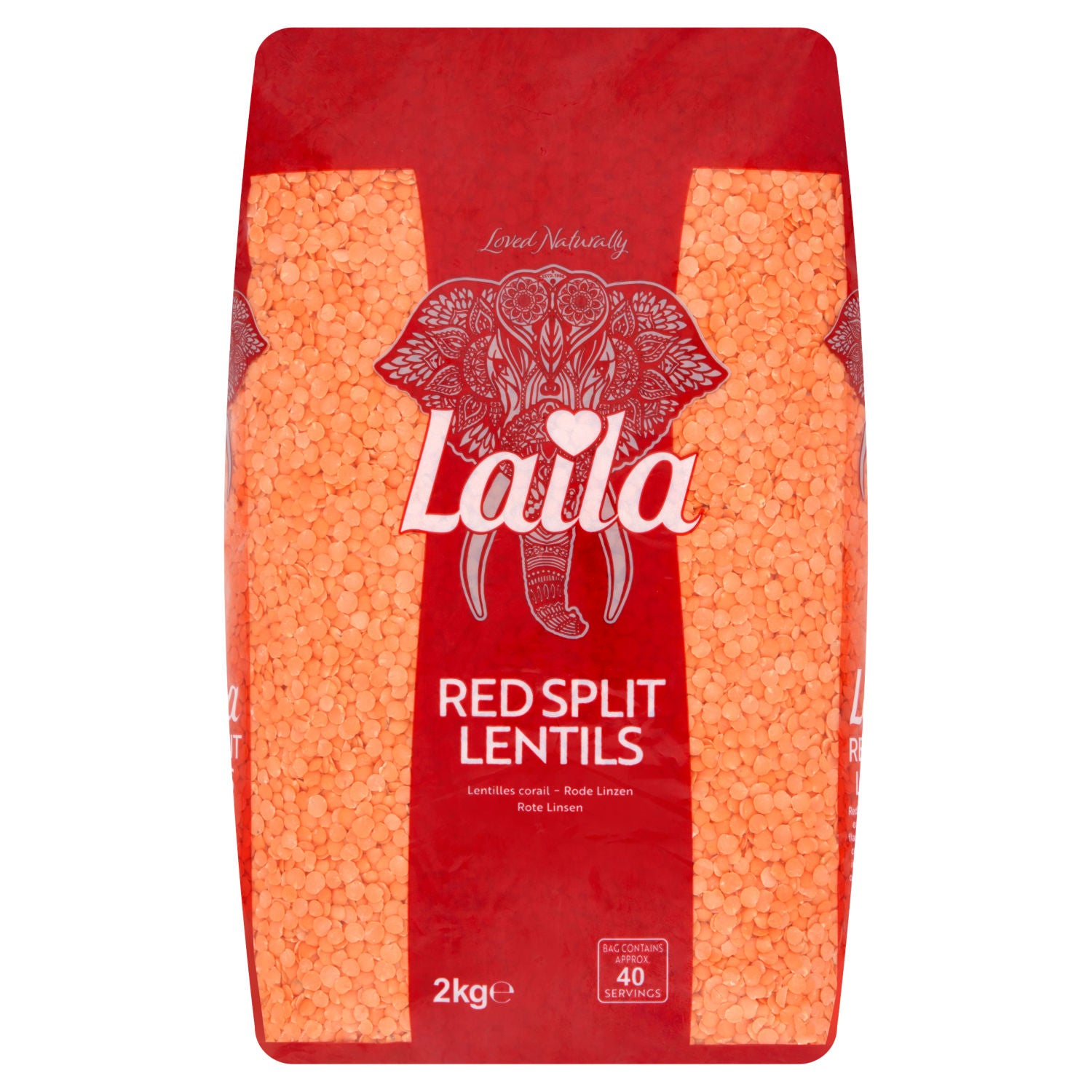 Laila red split lentils 2kg, UK version
