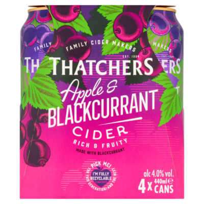 Thatchers apple and blackcurrant cider 4 x 440ml (British brand)