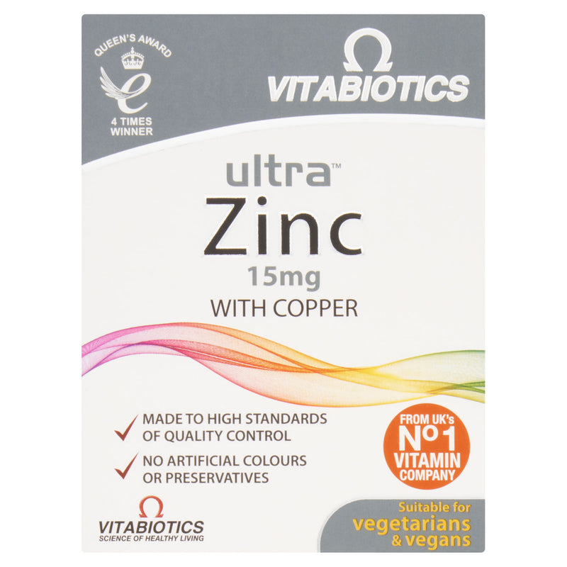 Vitabiotics supplement Zinc 15mg with Copper 60 tablets, UK version