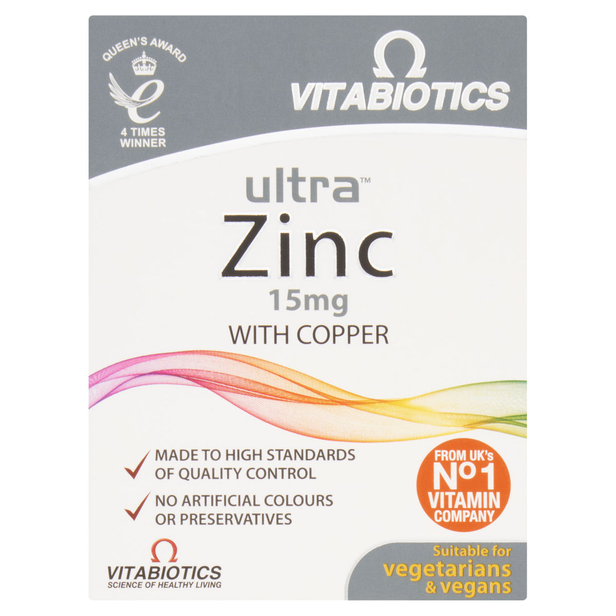 Vitabiotics supplement Zinc 15mg with Copper 60 tablets, UK version