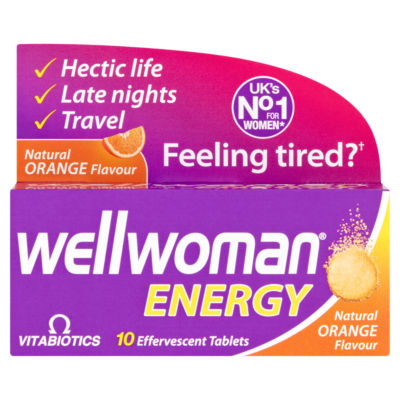 Vitabiotics Wellwoman Energy natural orange flavour effervescent tablets 10, UK version
