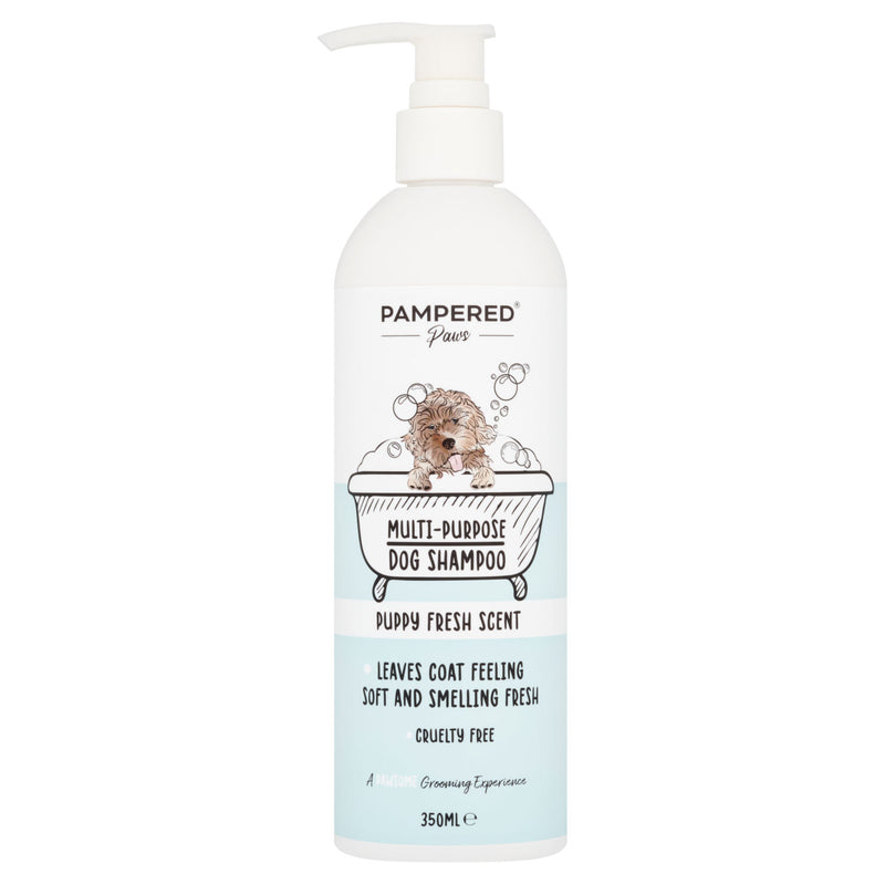 Pampered Paws multi-purpose dog shampoo 350ml, imported from the UK