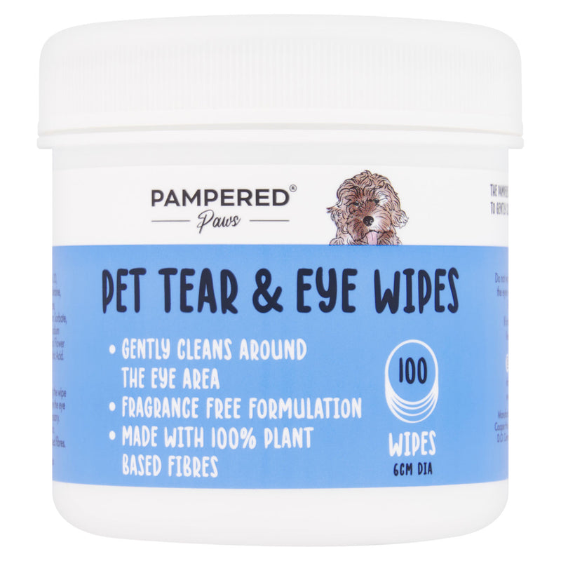 Pampered Paws pet tear and eye wipes 100 count, imported from the UK