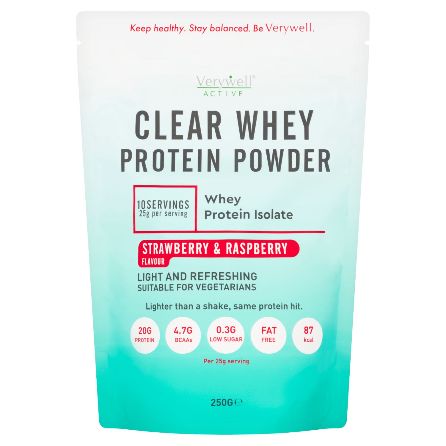 Verywell clear whey protein strawberry raspberry 250g - British product