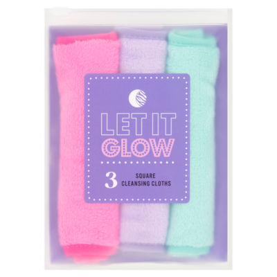 Let it Glow square cleansing cloths set of 3, imported from the UK