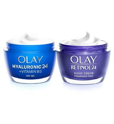 Olay Hiya Hydration with Hyaluronic Acid + Vitamin B5 Day and Retinol Night Moisturiser Bundle GOODS Boots   