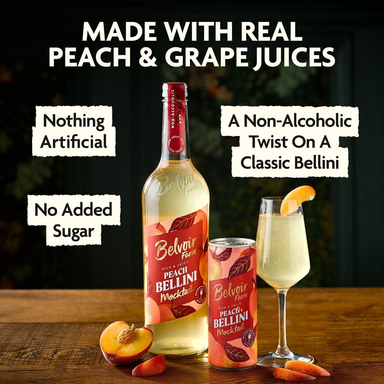 Belvoir Farm Peach Bellini mocktail 750ml (British brand)