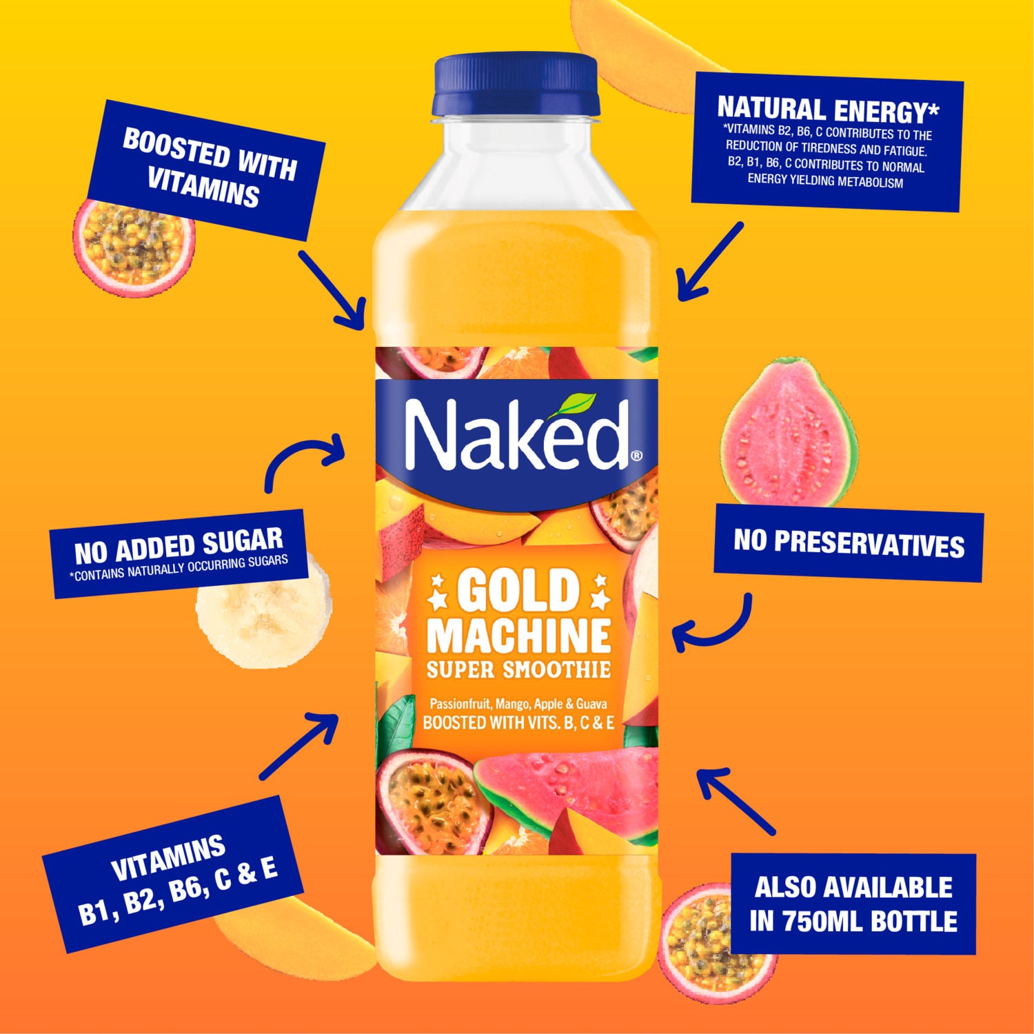 Naked Gold Machine Smoothie 750ml, imported from the UK