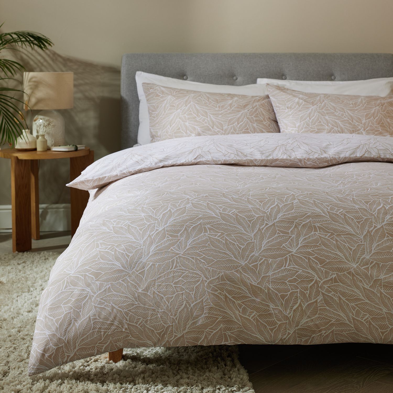 Argos Home Leaf Print Natural Bedding Set - Double