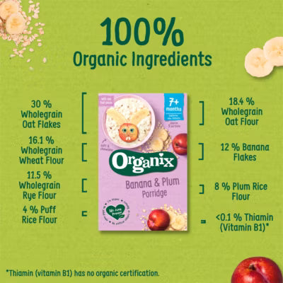 Organix banana and plum baby porridge 200g, imported from the UK