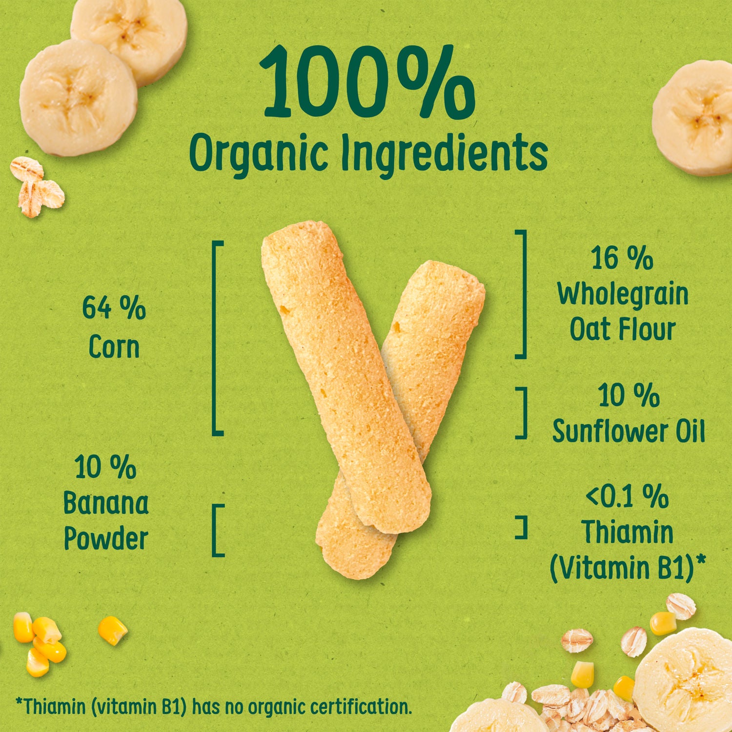 Organix banana weaning wands baby snack puffs 25g, imported from the UK