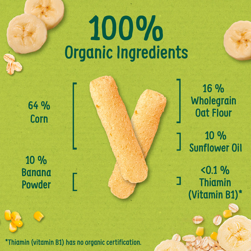 Organix banana weaning wands baby snack puffs 25g, imported from the UK