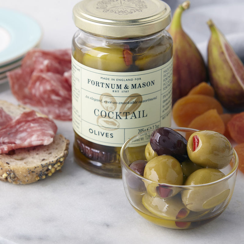Pimento stuffed cocktail olives 205g jar extra virgin olive oil (British brand)