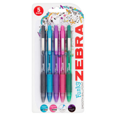Zebra Funky Z-Grip Smooth ballpoint pens 5 pack, imported from the UK