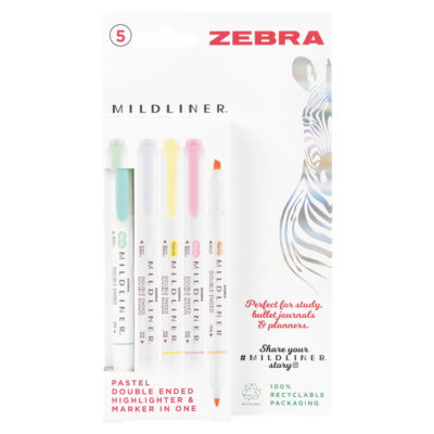 ASDA Zebra Mildliner Pastel Double Ended Highlighter 5 Pack - Kjøp online hos McGrocer