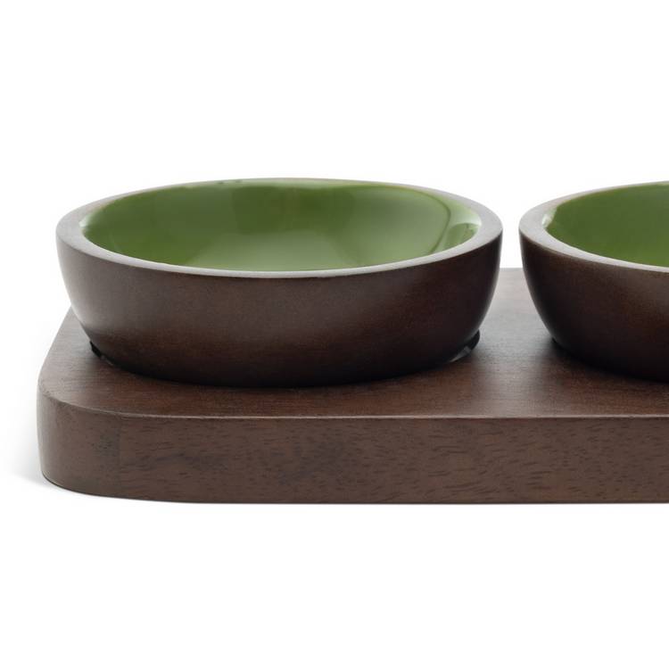Habitat x Scion 3 piece green dip bowls with mango wood board, imported from the UK