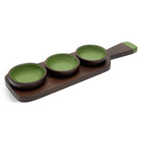 Habitat x Scion 3 piece green dip bowls with mango wood board, imported from the UK