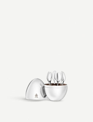 Christofle silver-plated espresso spoons in walnut-lined egg set of six (British brand)