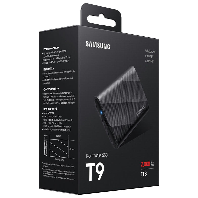 Samsung T9 portable SSD USB 3.2 1TB, imported from the UK
