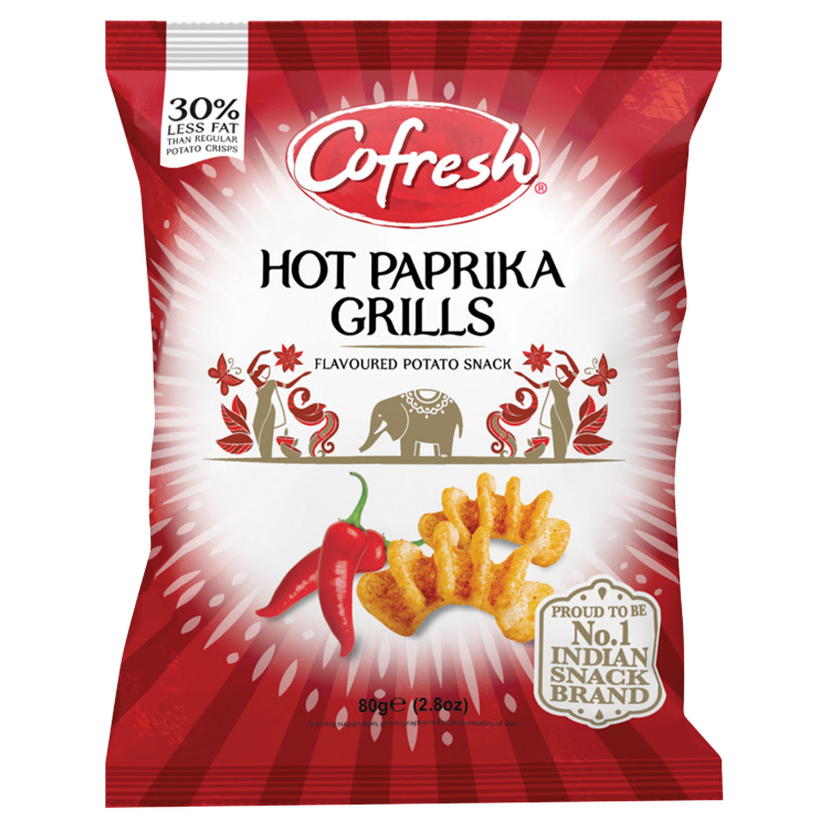 Cofresh potato snack Hot Paprika Grills 80g, imported from the UK