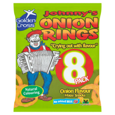 Golden Cross Johnny's onion rings maize snack 8x12g (British brand)