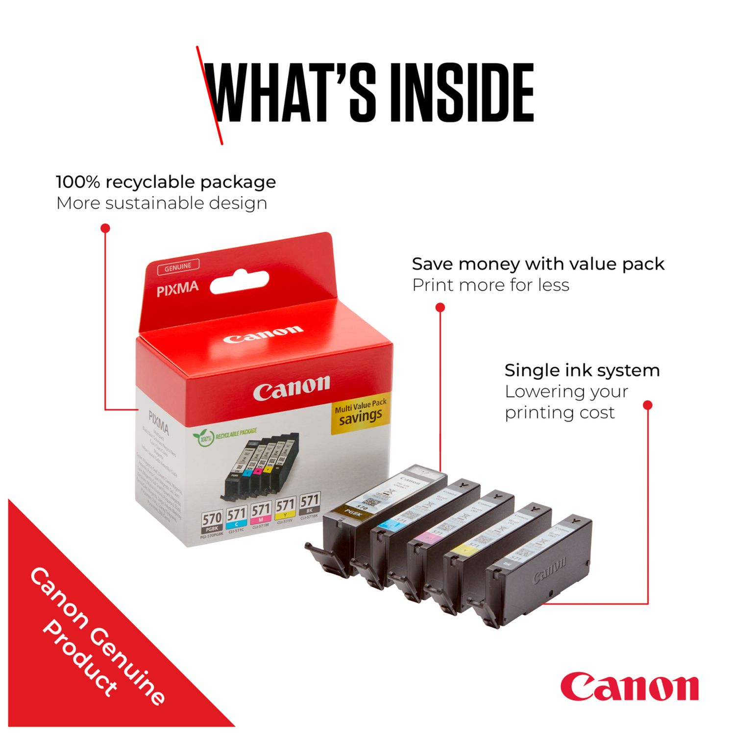 Canon PGI-570 CLI-571 ink cartridges multipack 5-pack (British brand)