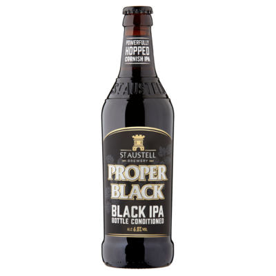 St Austell Brewery Proper Black IPA beer 500ml, imported from the UK