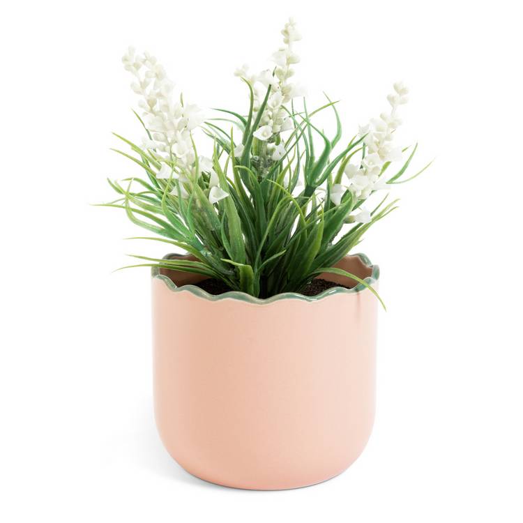 Habitat artificial white lavender in pink ceramic pot 17.8cm, imported from the UK