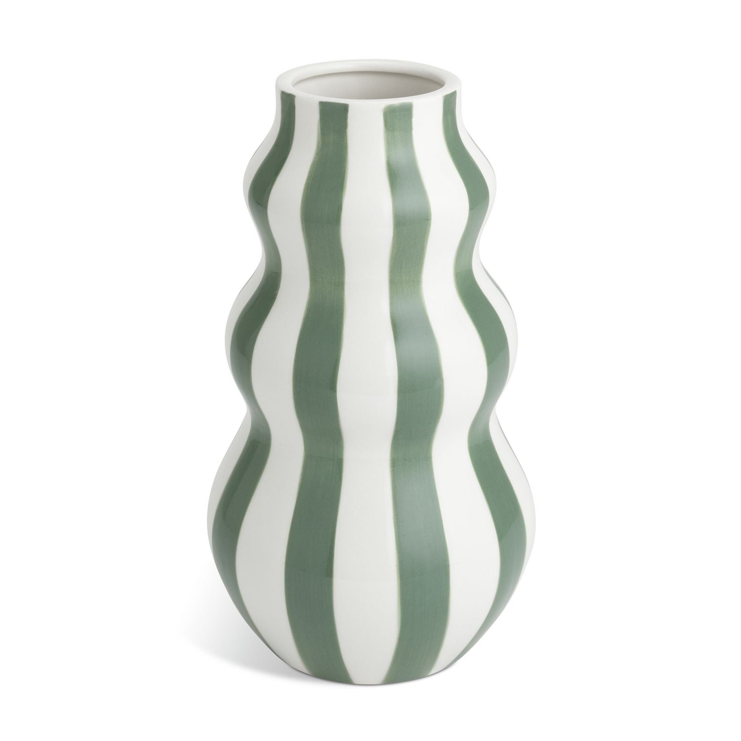 Habitat hand painted stripe vase green 25cm, imported from the UK
