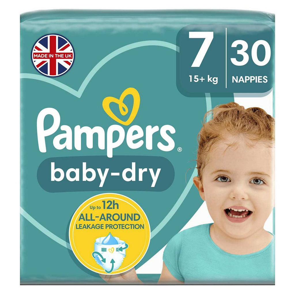 Pampers Baby-Dry Size 7, 30 Nappies, 15kg+, Essential Pack