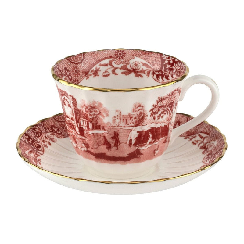 Spode 1770 Italian teacup and saucer in cranberry, British product