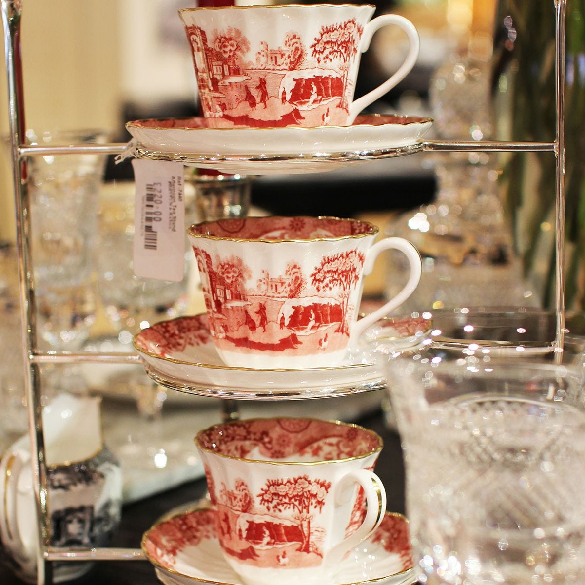 Spode 1770 Italian teacup and saucer in cranberry, British product