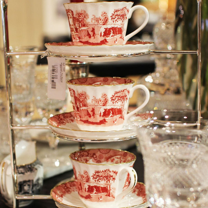 Spode 1770 Italian teacup and saucer in cranberry, British product