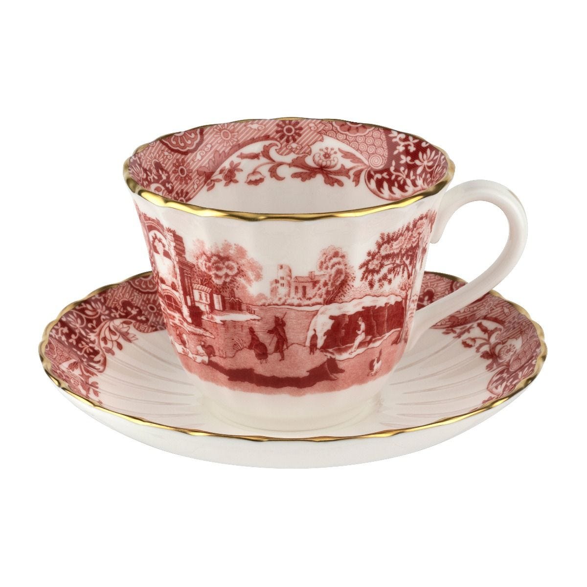 Spode 1770 Italian teacup and saucer in cranberry, British product