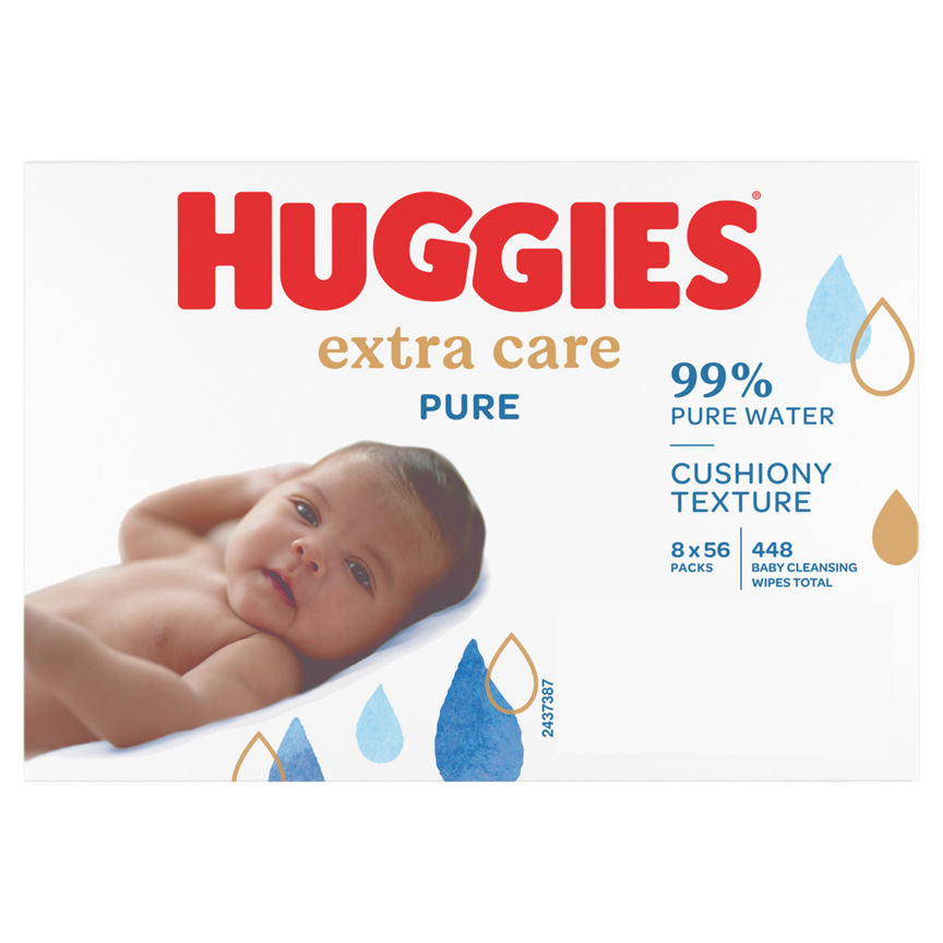 Huggies Pure Extra Care Baby Wipes - 8 Packs (8 x 56 Wipes)