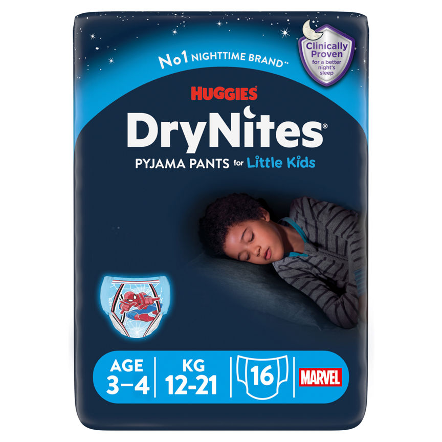 Huggies DryNites 16 Pyjama Pants for Little Kids Age 3-4 12-21kg