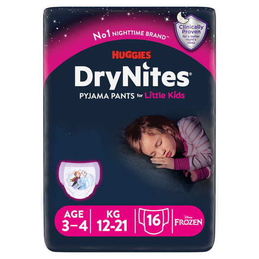 Huggies DryNites 16 Pyjama Pants for Little Kids Age 3-4 Years 12-21kg GOODS ASDA   