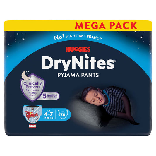 Huggies DryNites Pyjama Pants 4-7 Years (17-30kg) 26 Pants GOODS ASDA   