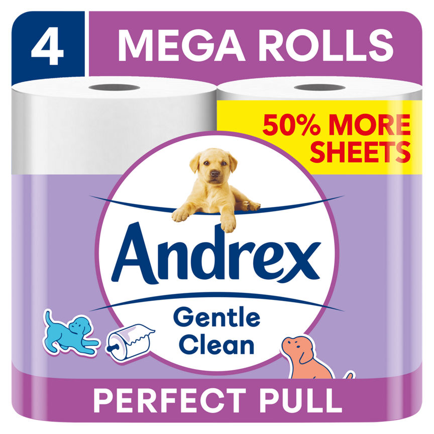 Andrex Gentle Clean Perfect Pull Toilet Tissue 4 Mega Rolls 255 Sheets GOODS ASDA   