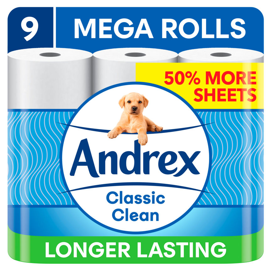 Andrex Classic Clean 9 Mega Toilet Rolls, 50% More Sheets Per Roll GOODS ASDA   