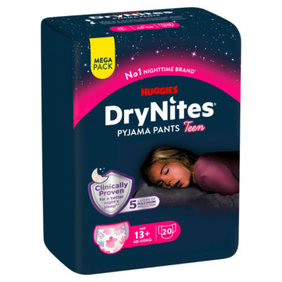 Huggies DryNites girls pyjama pants 13+ years 48-60kg 20 pack, UK version